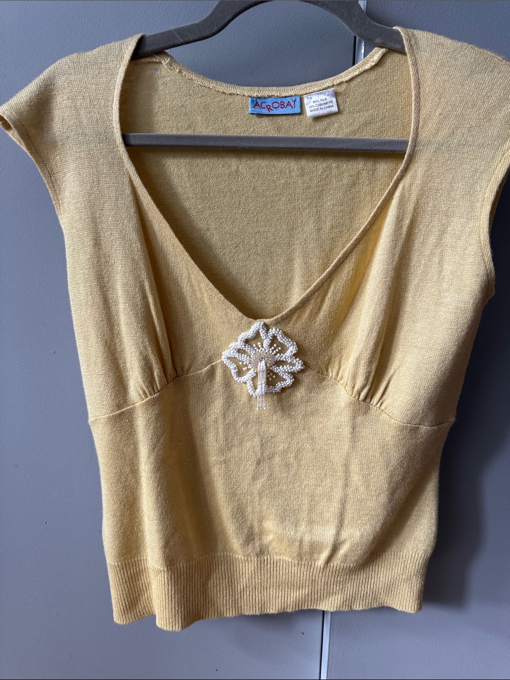 Acrobat Embellished V-Neck Tank in Yellow Size Medium